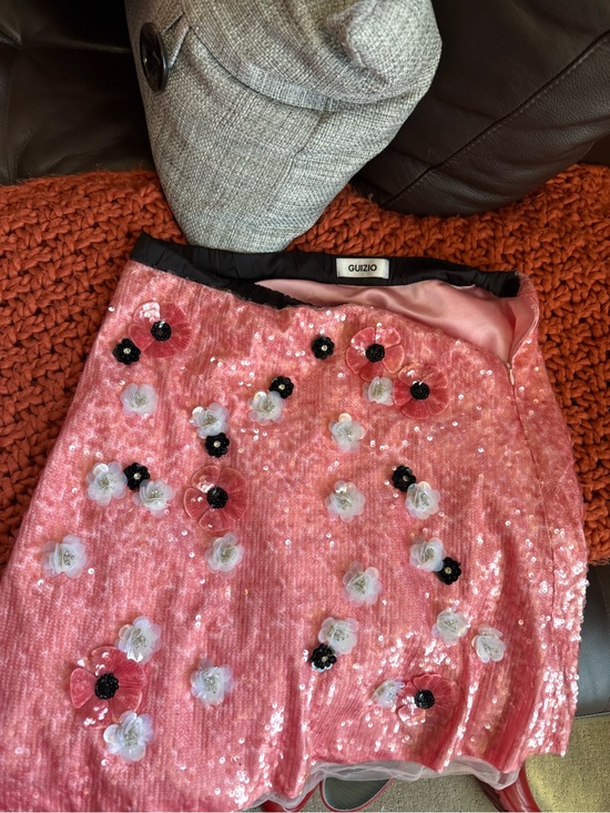 Danielle Guizio Dresses & Skirts - Guizio Pink Sequin Floral Mini Skirt